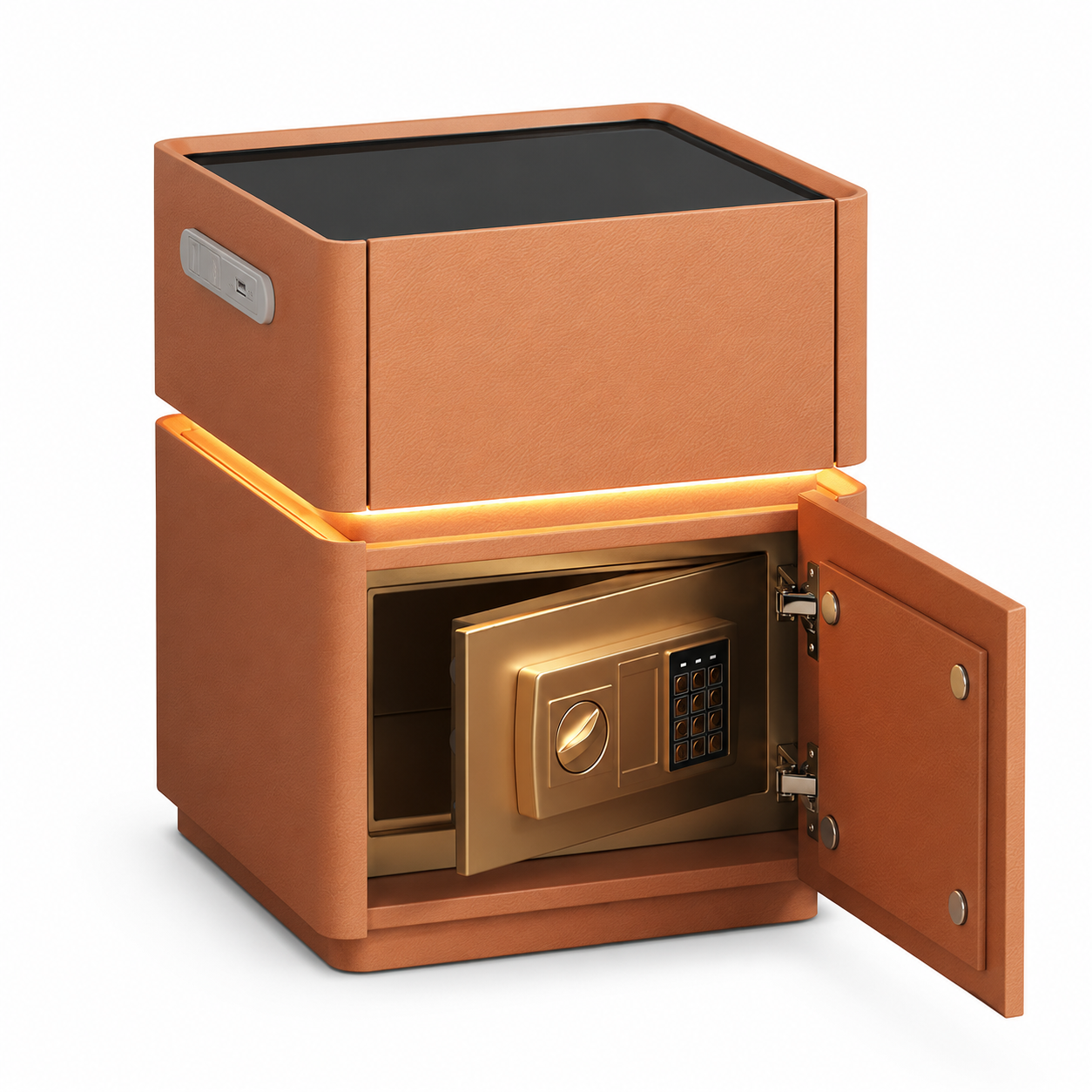 Contemporary Bedside Table with Safe, Wireless Charger and USB