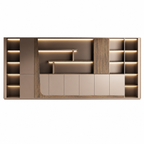 Modern Storage Wall Unit with LED Lighting, Hidden Wardrobe and Push Open Cabinets