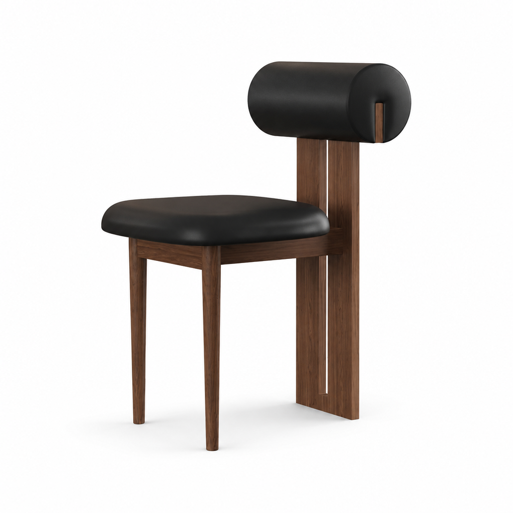 Modern Dining Chair with Upholstered Seat and Cylindrical Backrest