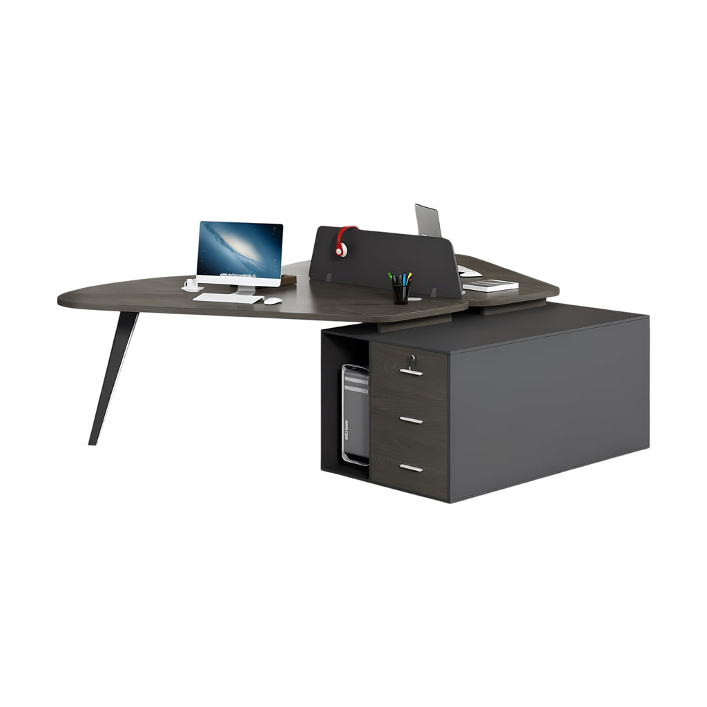 Modern Butterfly-Shaped Office Workstation Desk with Central Storage and Privacy Divider Screen