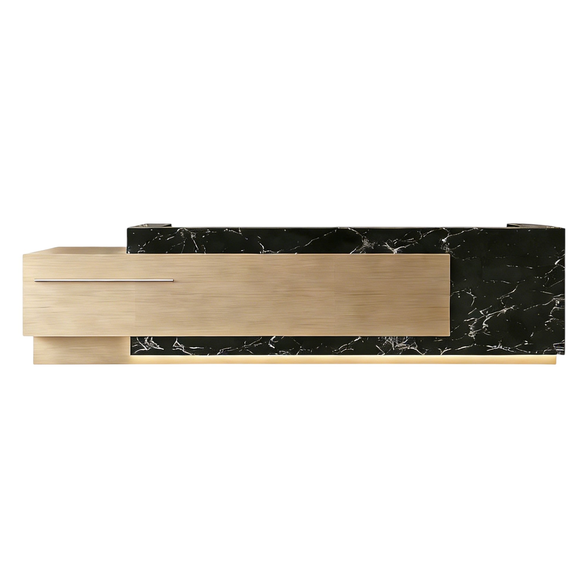 Corporate Reception Counter with Timber Inlay and LED Glow