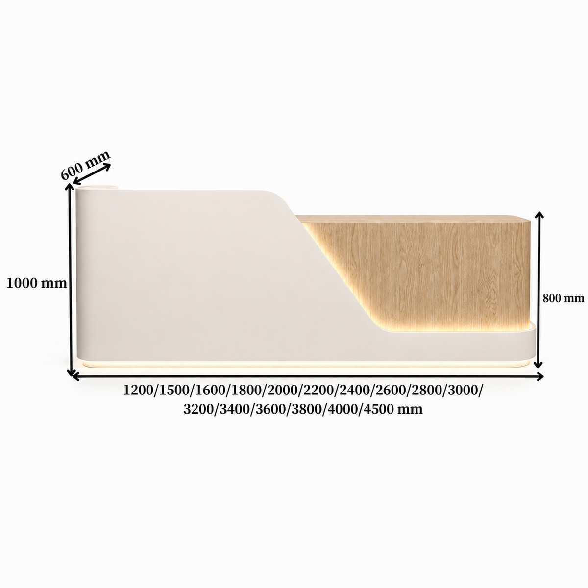 Modern LED Reception Counter with Rounded Corner Design