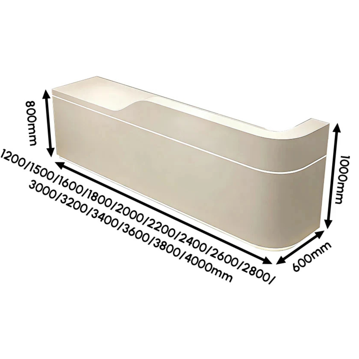 Sleek Curved Reception Counter with Concealed Storage and Service Ledge