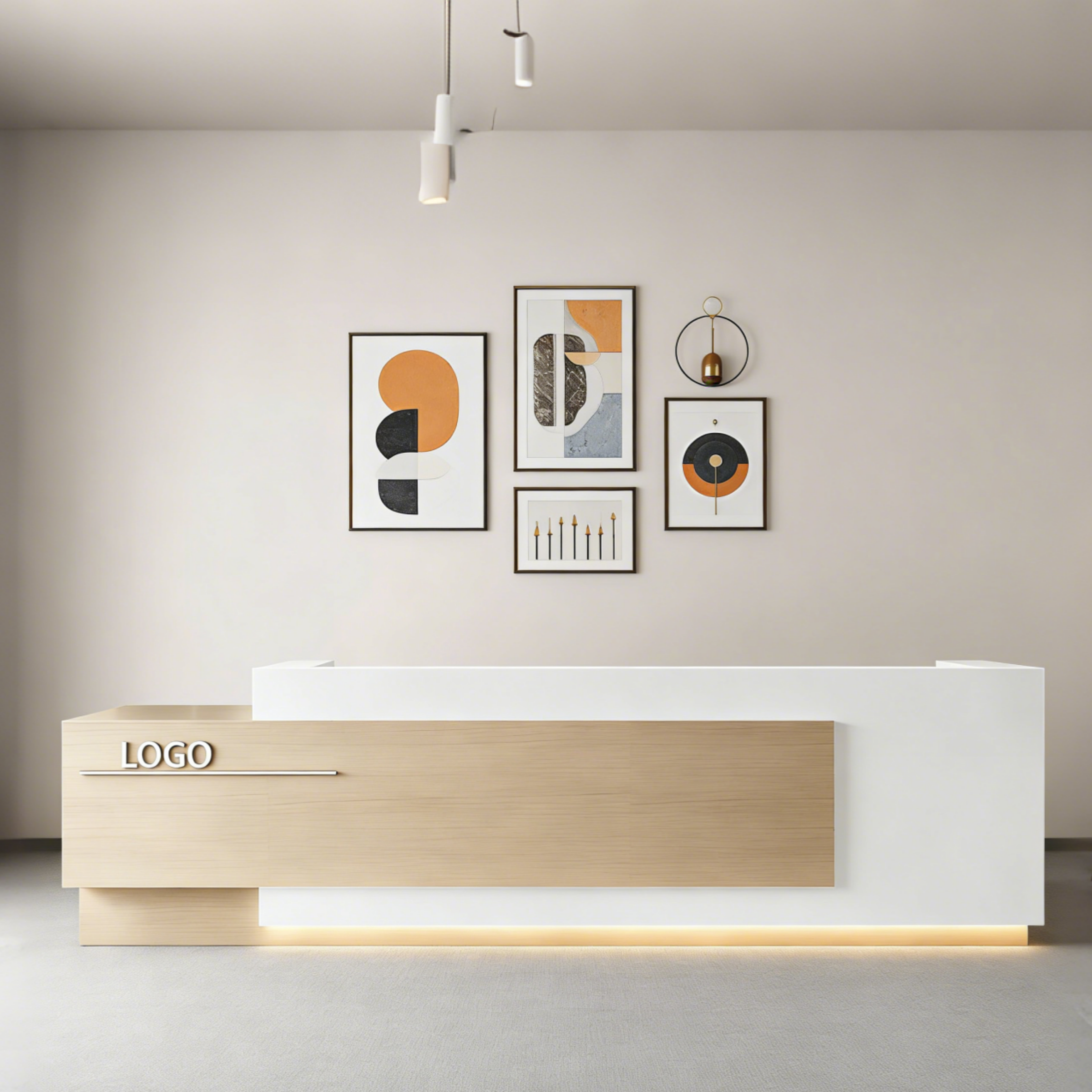 Corporate Reception Counter with Timber Inlay and LED Glow