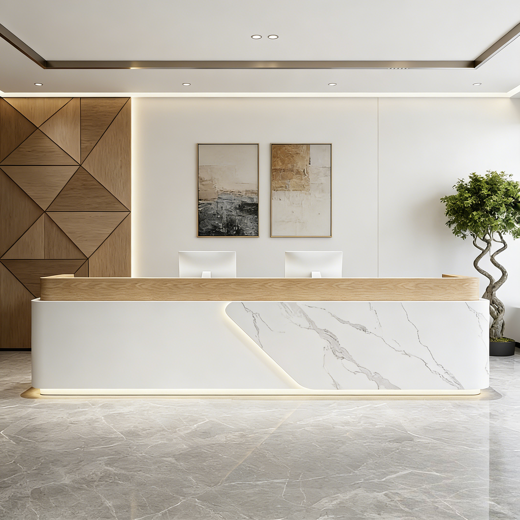 Premium Office Reception Desk with Lockable Storage and LED Lighting ...