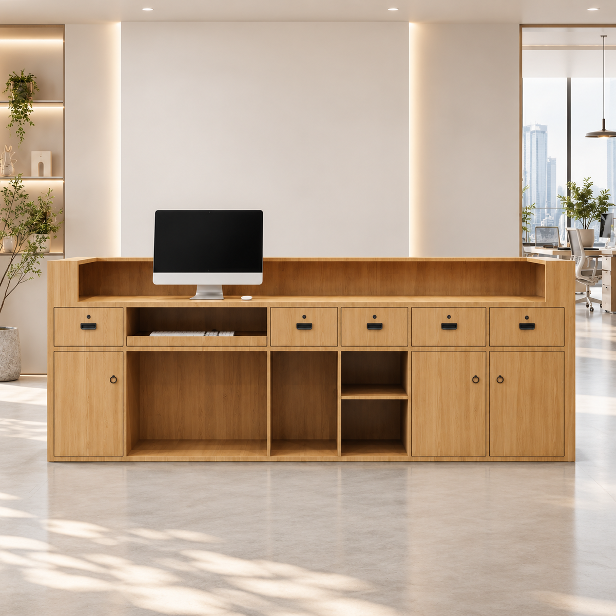 Curved Rattan Reception Desk with Display Shelf