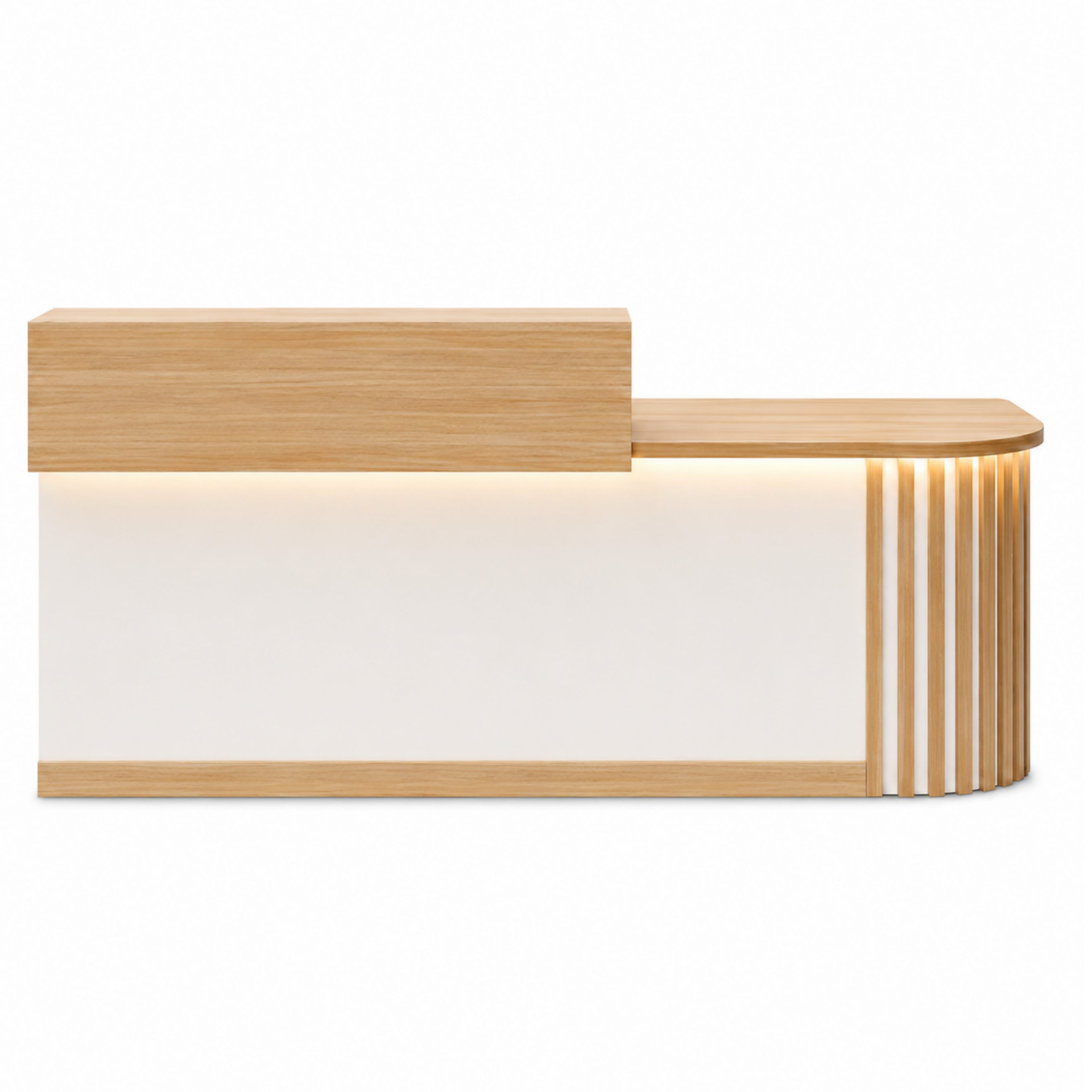 Modern Curved Reception Desk with LED Lighting and Storage Counter