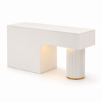 Travertine-Look Reception Desk with Fluted Column and LED Accent