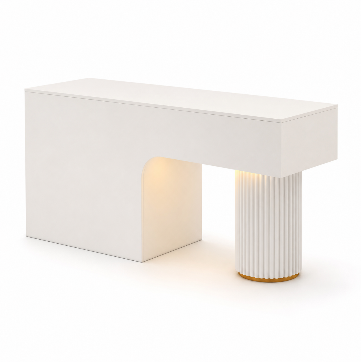 Travertine-Look Reception Desk with Fluted Column and LED Accent