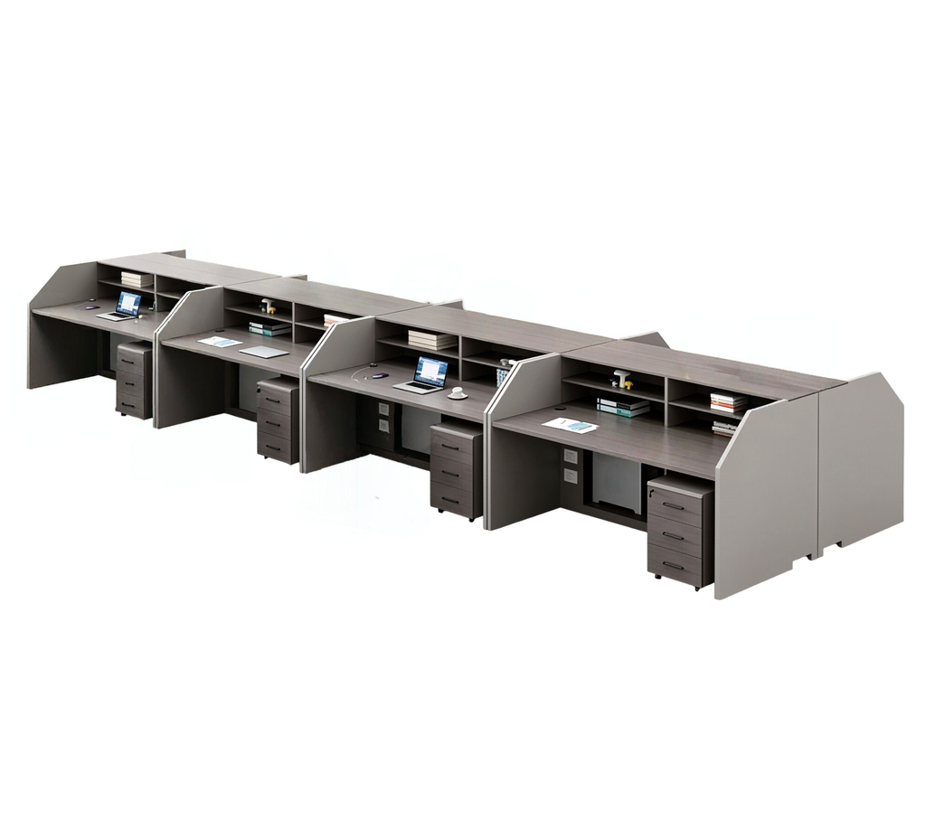 Open Plan Office Workstations with Privacy Partitions and Under-Desk Storage