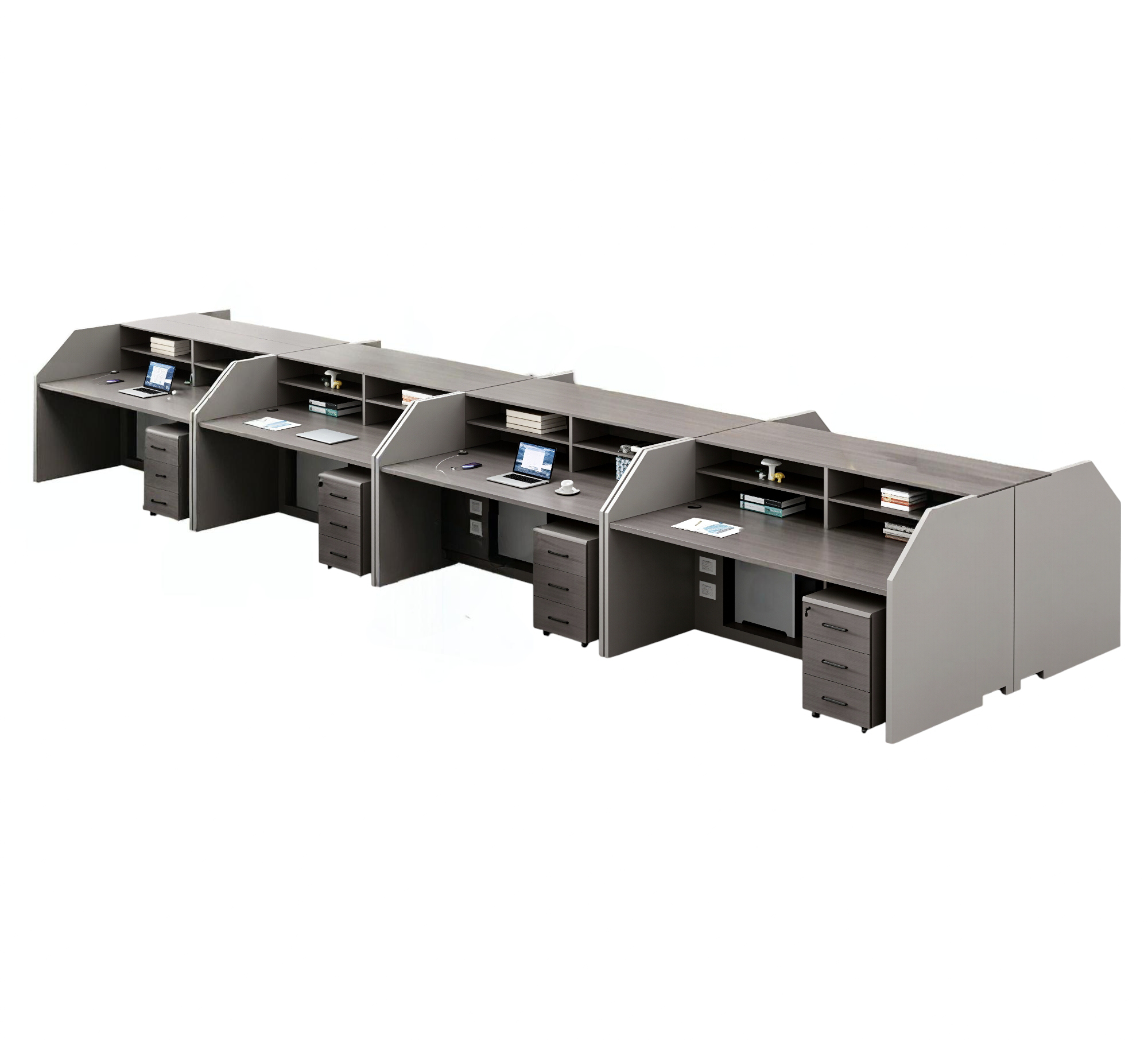 Open Plan Office Workstations with Privacy Partitions and Under-Desk Storage