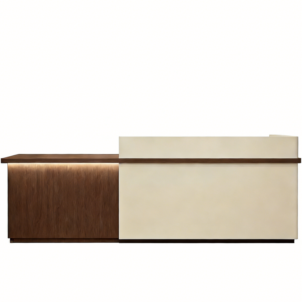 LED Reception Desk with Timber Return and Signage Panel