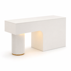 Travertine-Look Reception Desk with Fluted Column and LED Accent