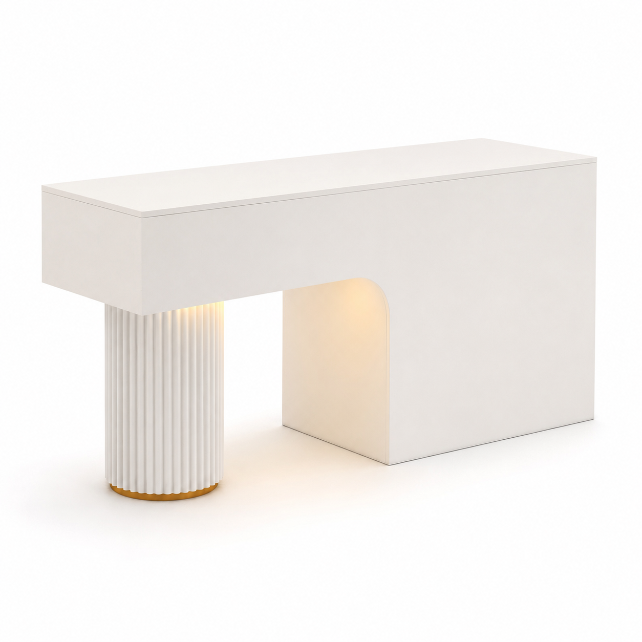 Travertine-Look Reception Desk with Fluted Column and LED Accent