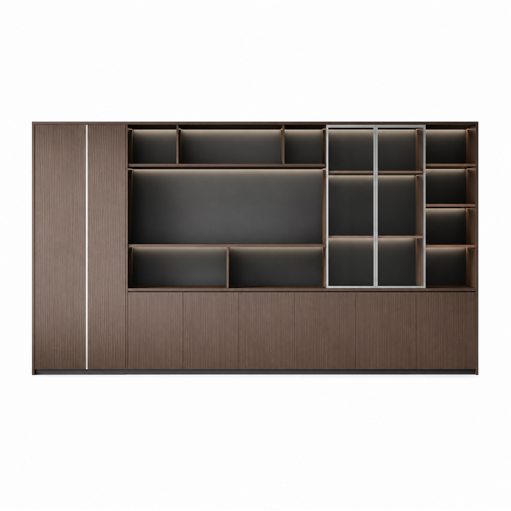 Executive Filing Cabinet with Glass Display and Concealed Storage
