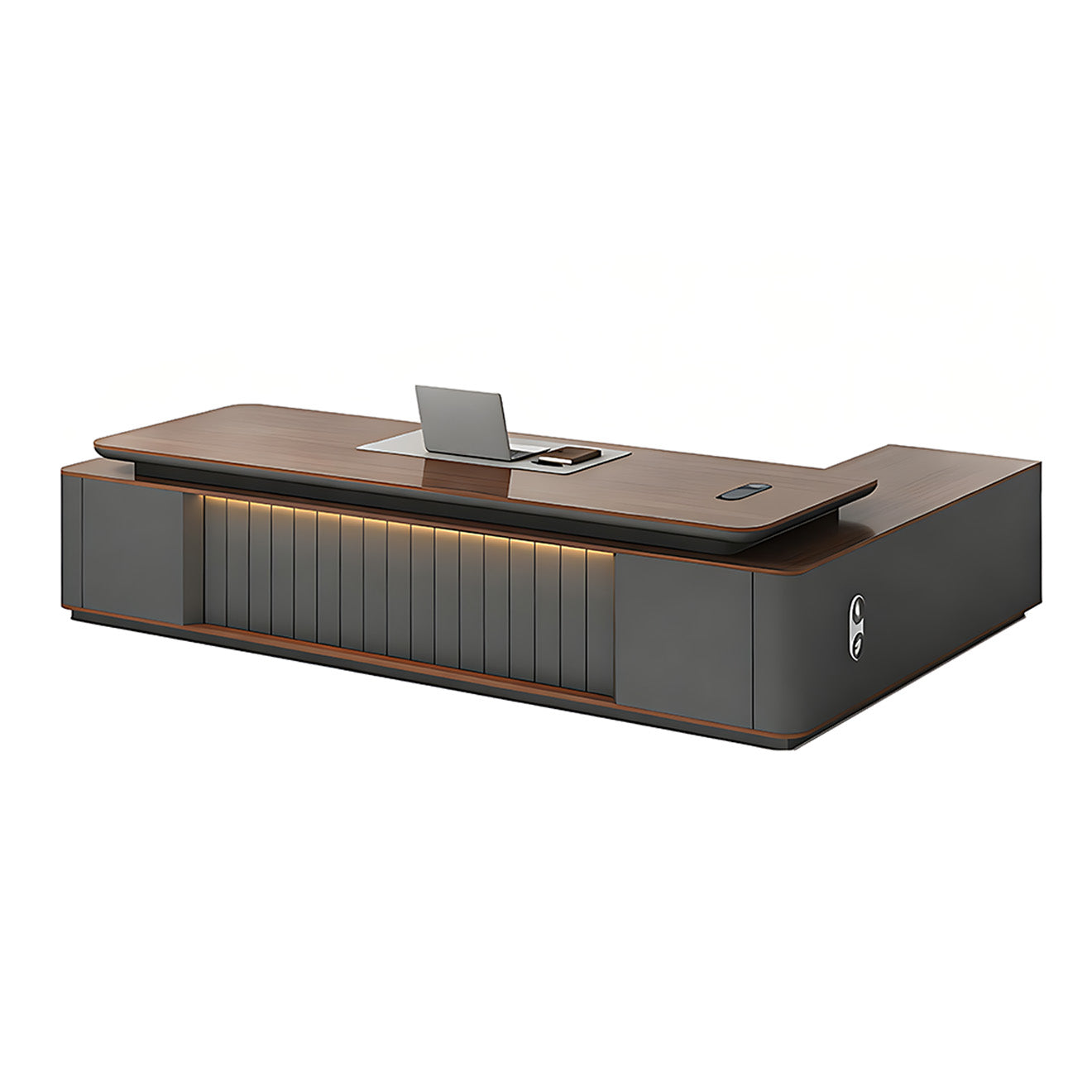 Walnut-Finish Executive Office Desk with Custom LED Lighting