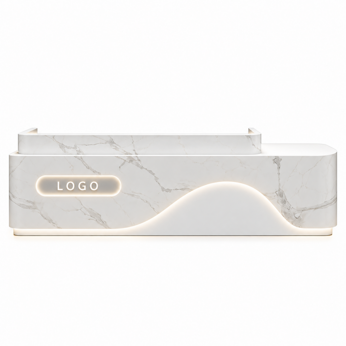 Contemporary Reception Counter with LED Fluted Panel and Custom Logo