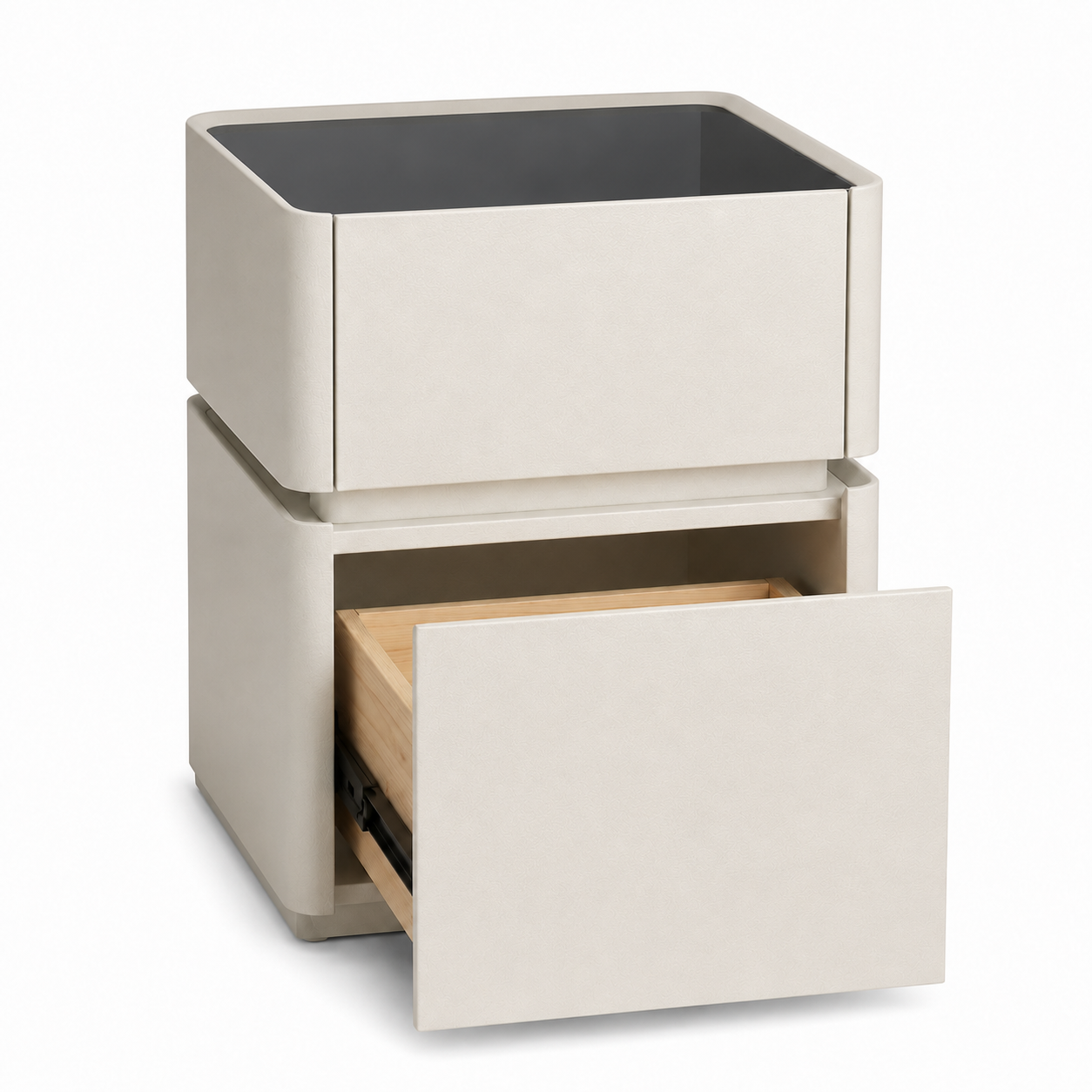 Contemporary Bedside Table with Safe, Wireless Charger and USB