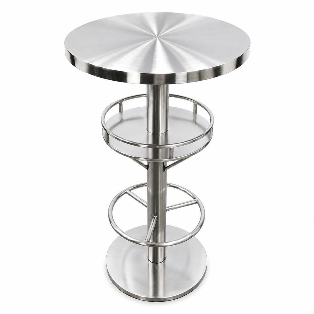 Modern Bar Table with Basket Storage and Foot Rail