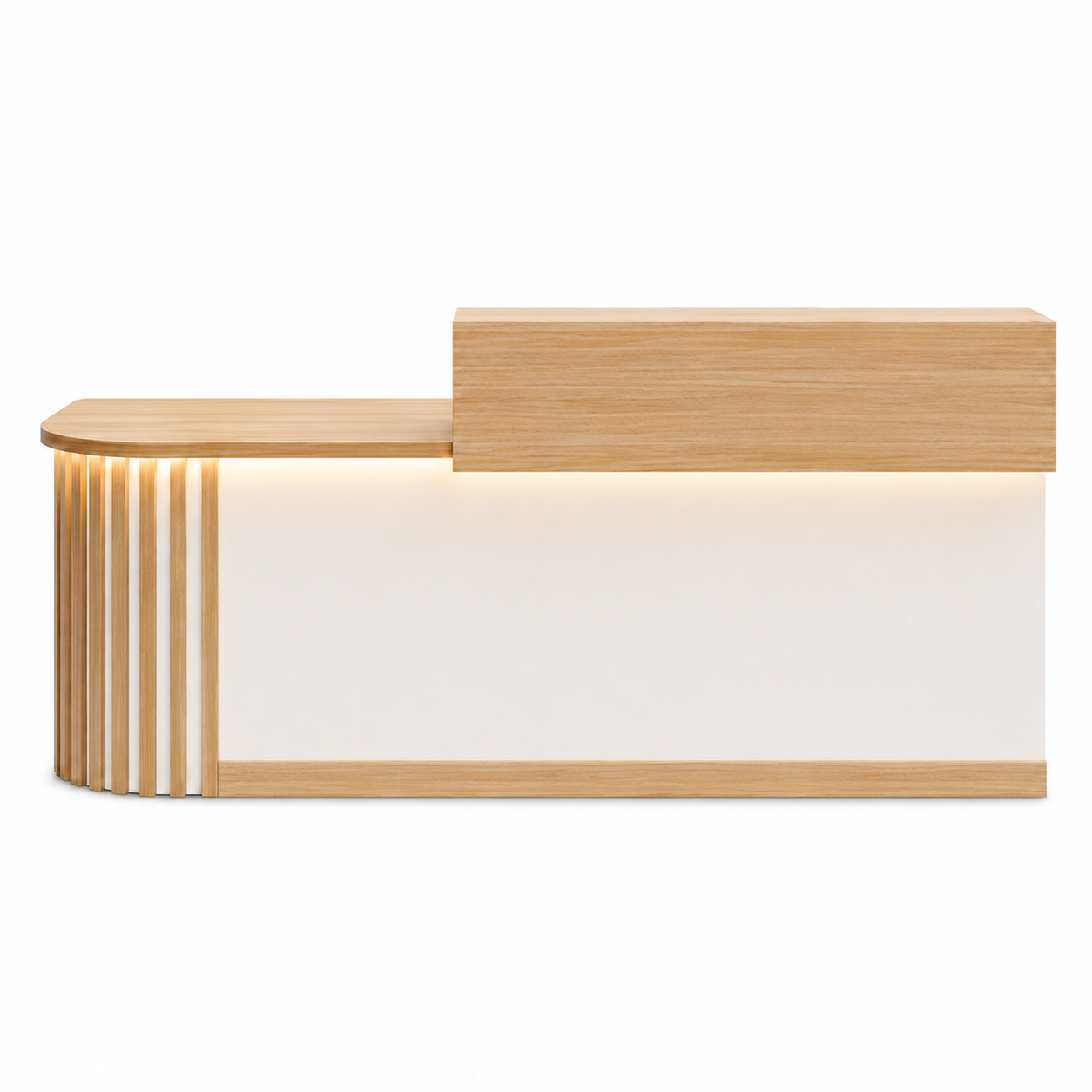 Modern Curved Reception Desk with LED Lighting and Storage Counter