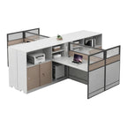 Office Workstation Desk with Privacy Panels and Integrated Storage