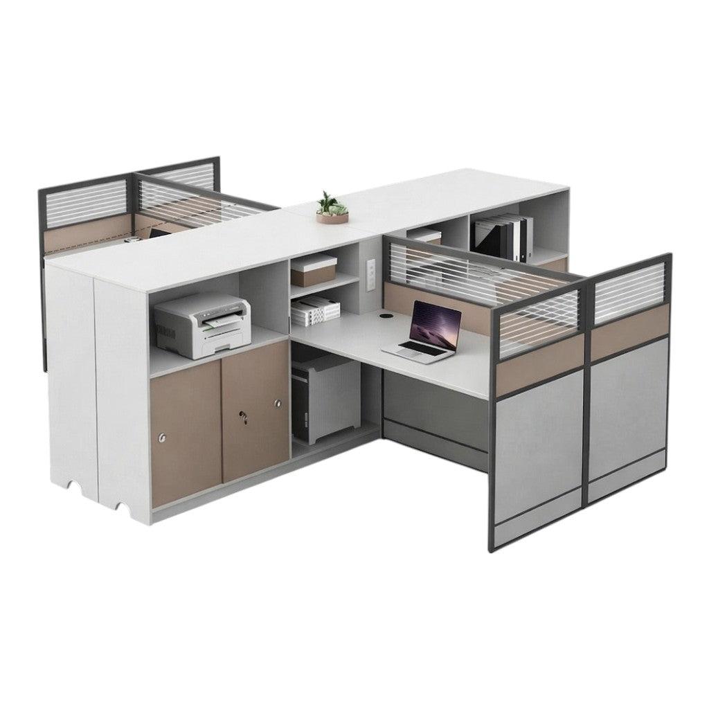 Office Workstation Desk with Privacy Panels and Integrated Storage