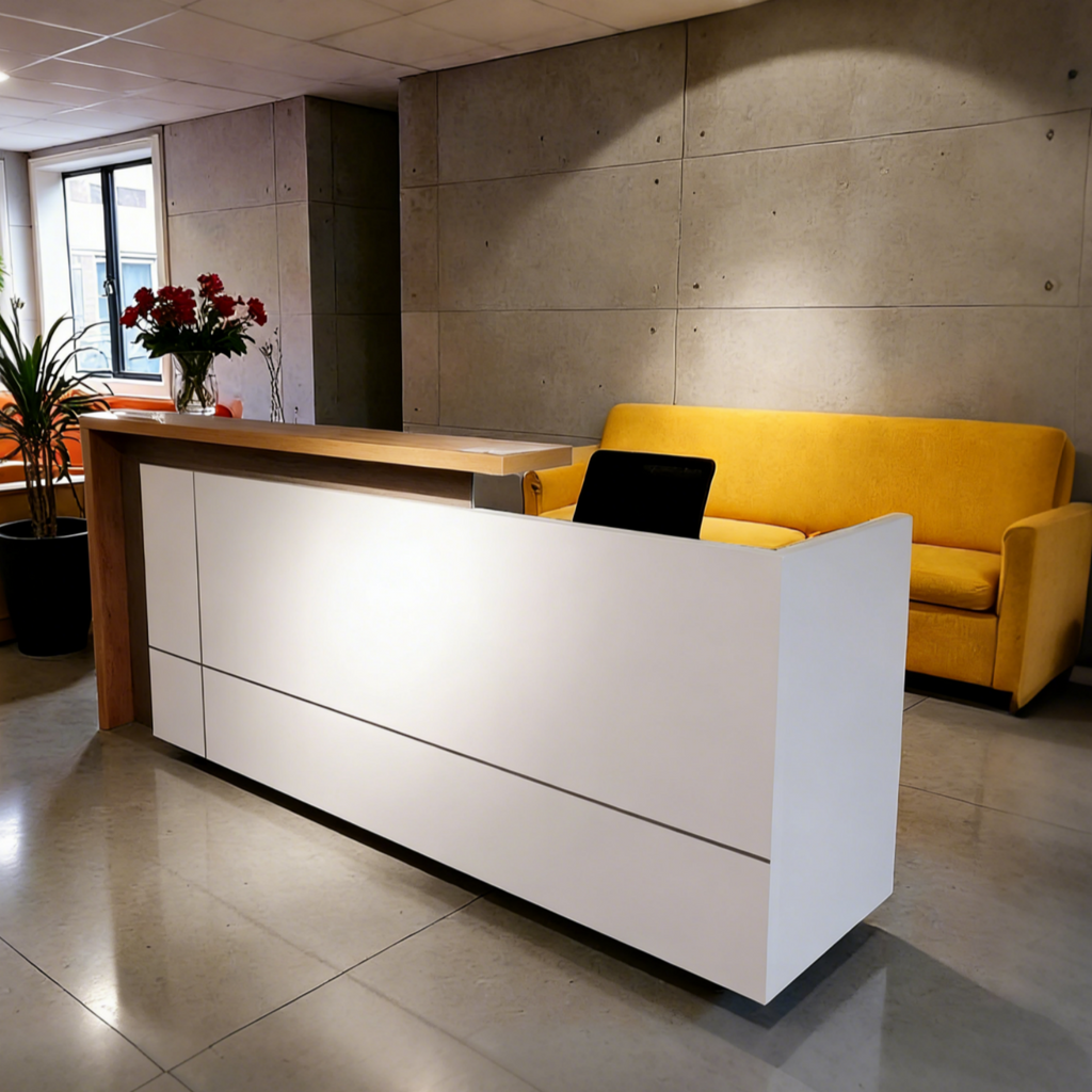 Minimalist Reception Desk with Timber Return Top