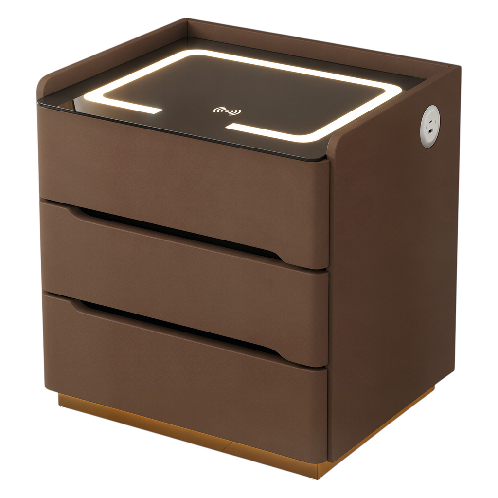 Smart Bedside Table with Wireless Charging and LED Light