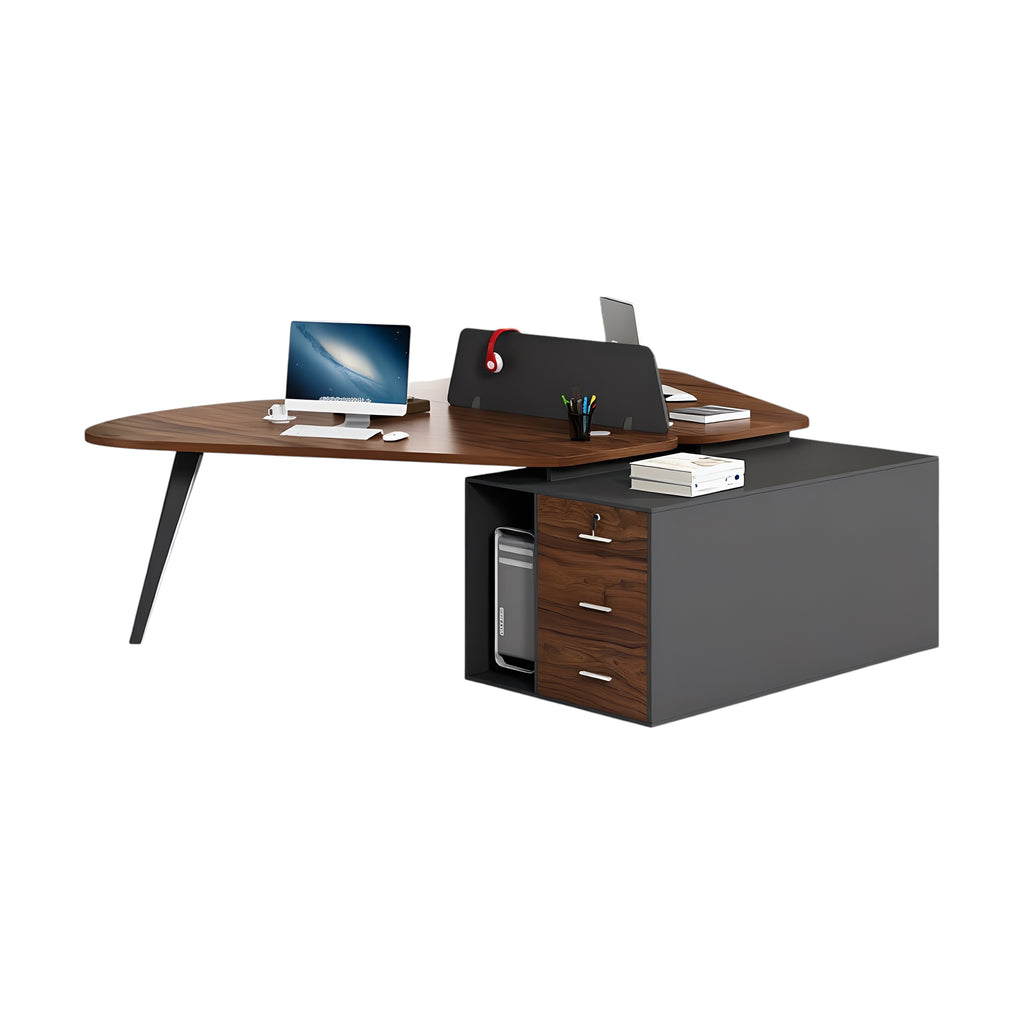 Modern Butterfly-Shaped Office Workstation Desk with Central Storage and Privacy Divider Screen
