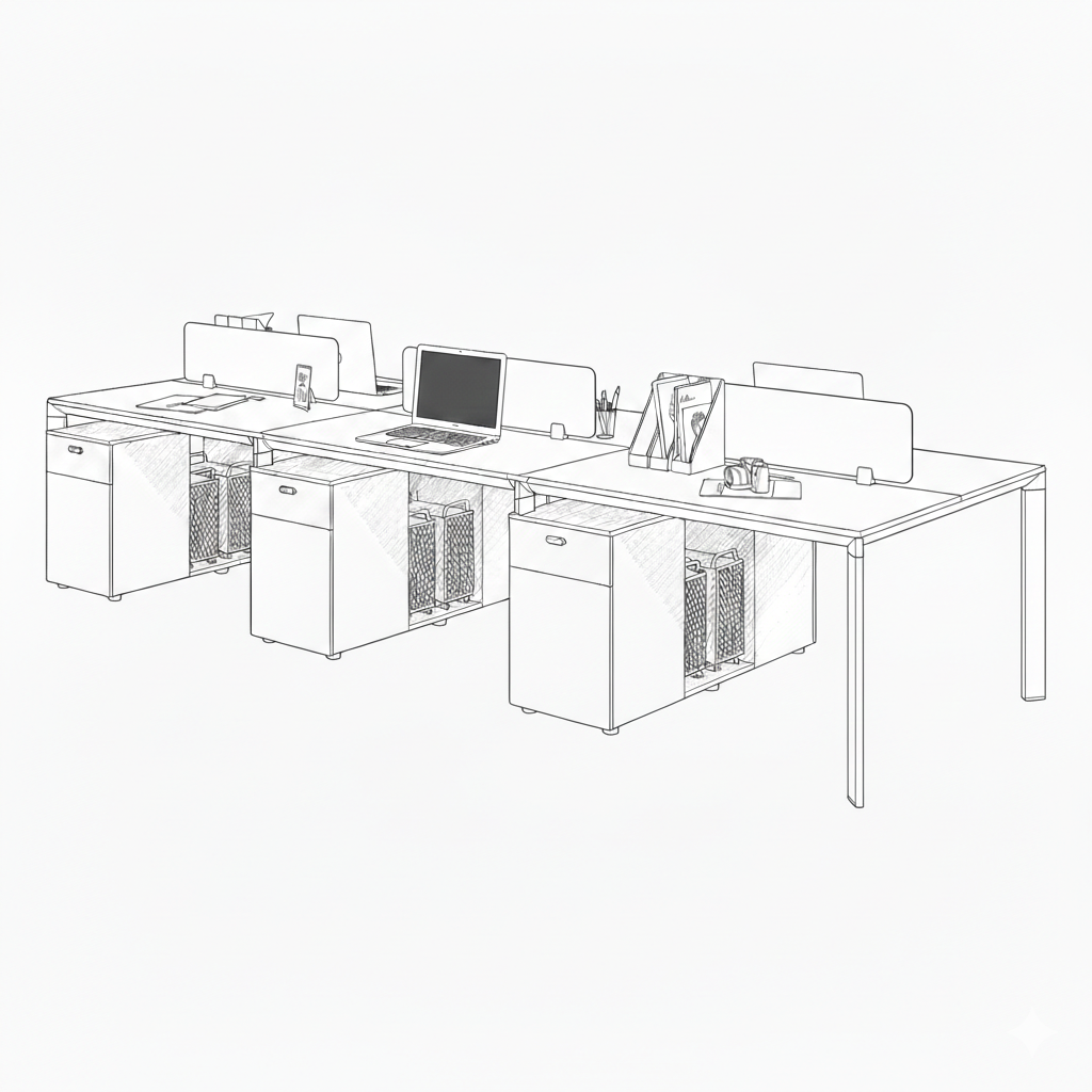Collaborative Office Workstation Desk with Privacy Screens and Integrated Storage