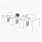 Collaborative Office Workstation Desk with Privacy Screens and Integrated Storage