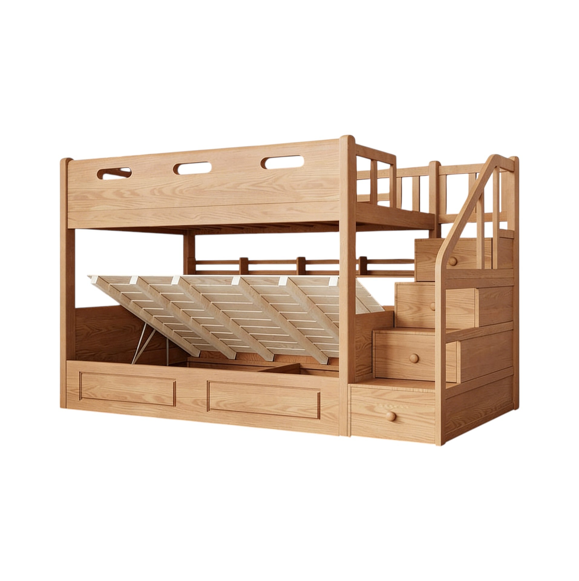 Space-Saving Timber Bunk Bed with Drawers and Stairs