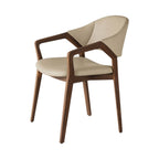 Modern Leather Accent Chair with Solid Ash Wood Frame and Curved Backrest