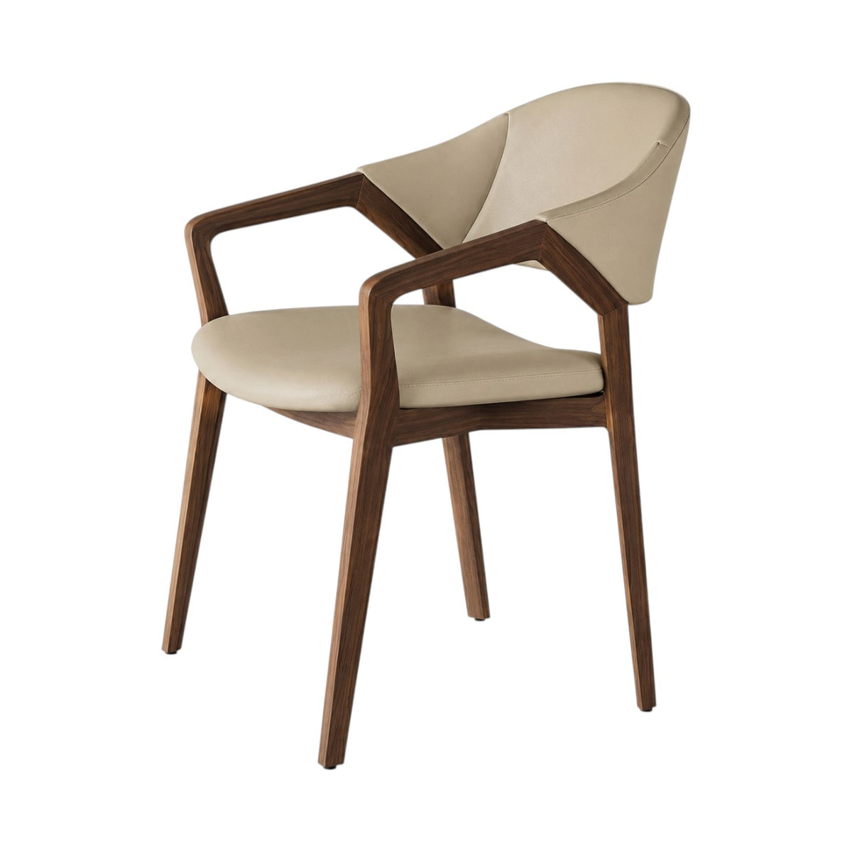 Modern Leather Accent Chair with Solid Ash Wood Frame and Curved Backrest