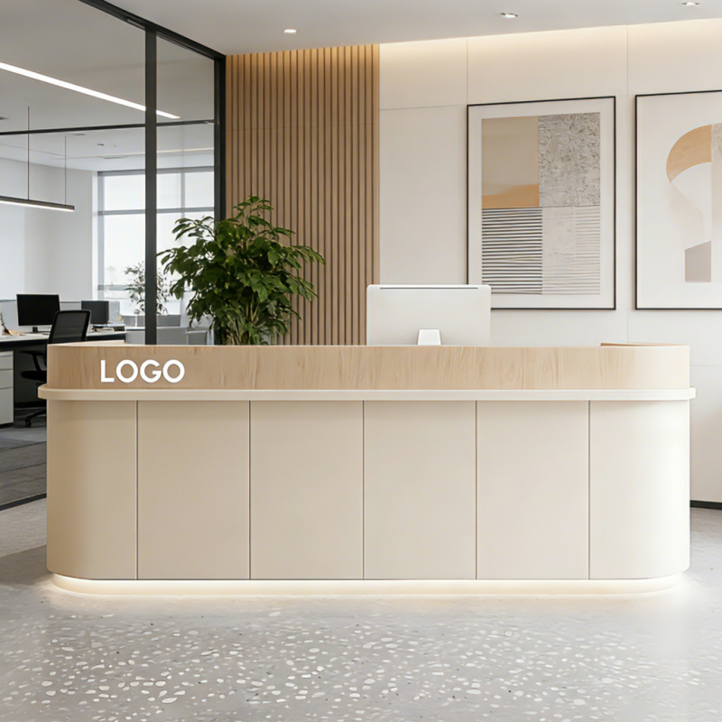 Curved Reception Counter with Soft Corners and LED Base