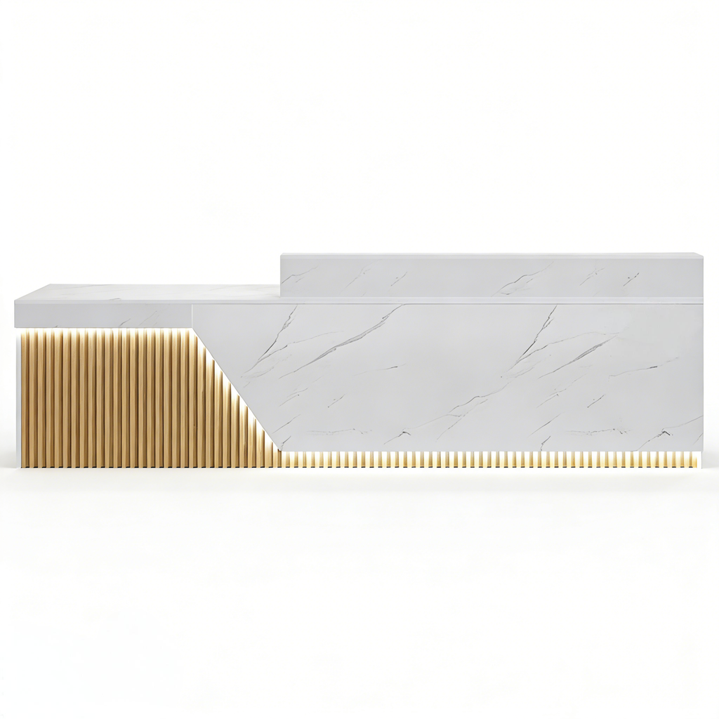 Modern White LED Reception Counter with Fluted Front Panel