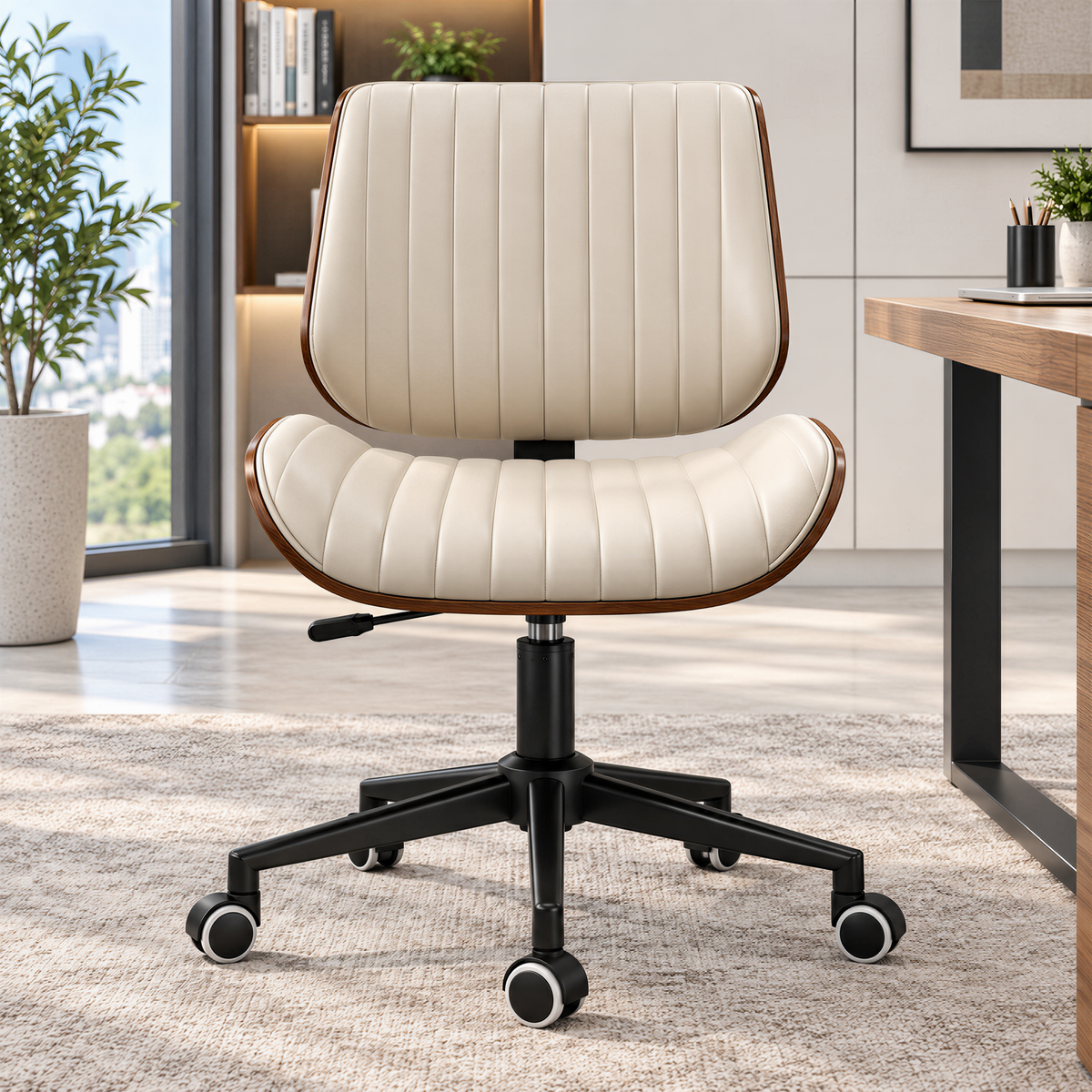 Modern Executive Office Chair with Leather & Wood