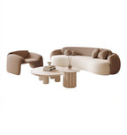 Curved Cream Bouclé Sofa and Round Coffee Table Lounge Set with Accent Armchair