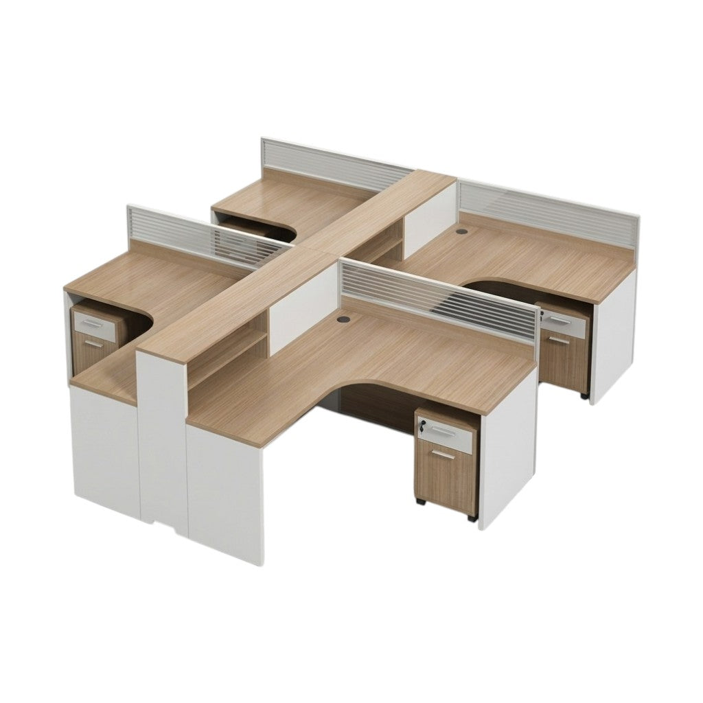 Professional Collaborative Office Workstation System featuring Integrated Privacy Panelling and Matching Storage Solutions