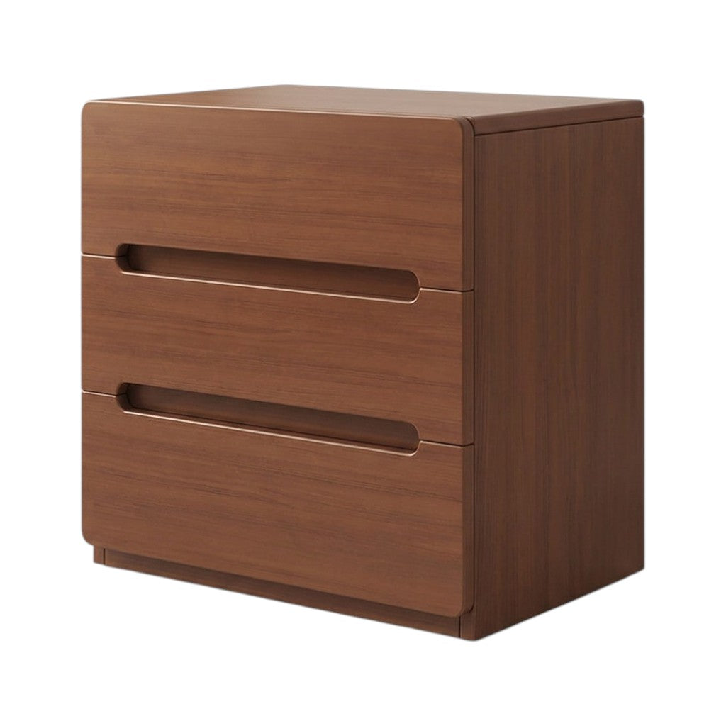 Minimalist Rounded Bedside Table with Concealed Pull Handles and Drawer Storage