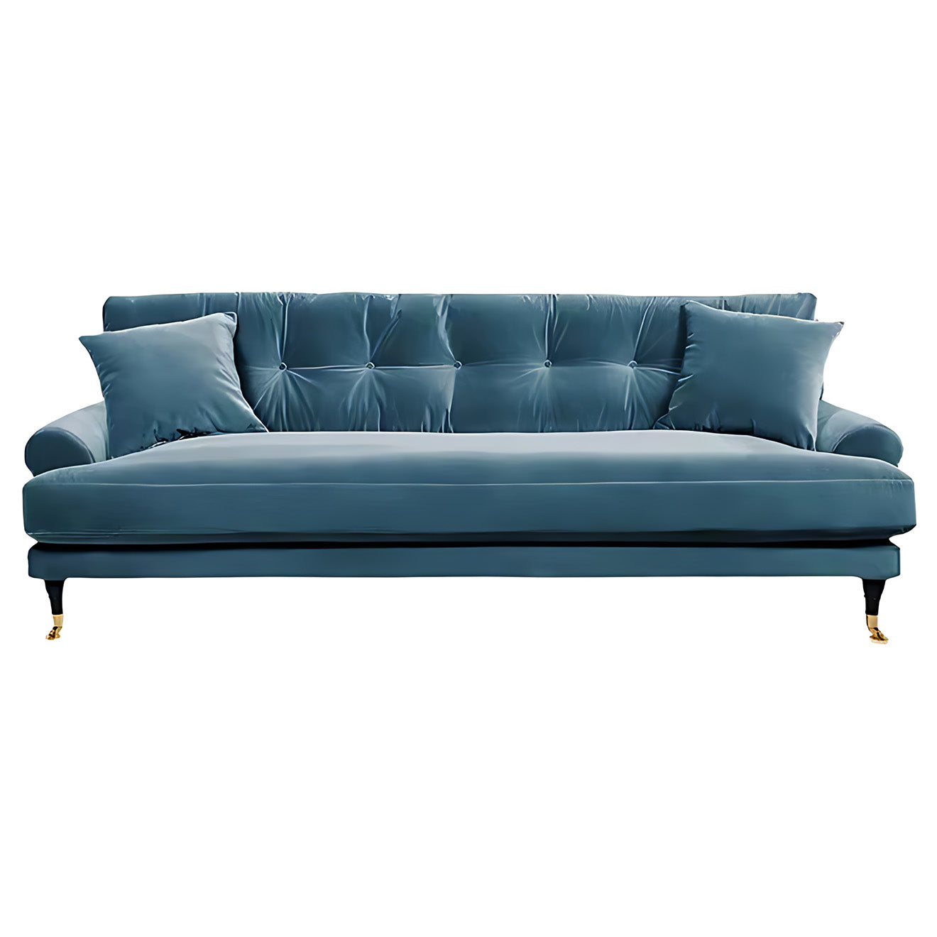 Velvet Sofa with Rolled Arms and Tufted Back