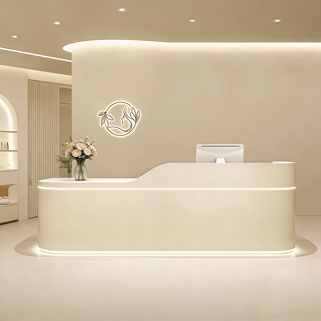 Sleek LED Reception Desk with Secure Storage for Modern Salon Spaces