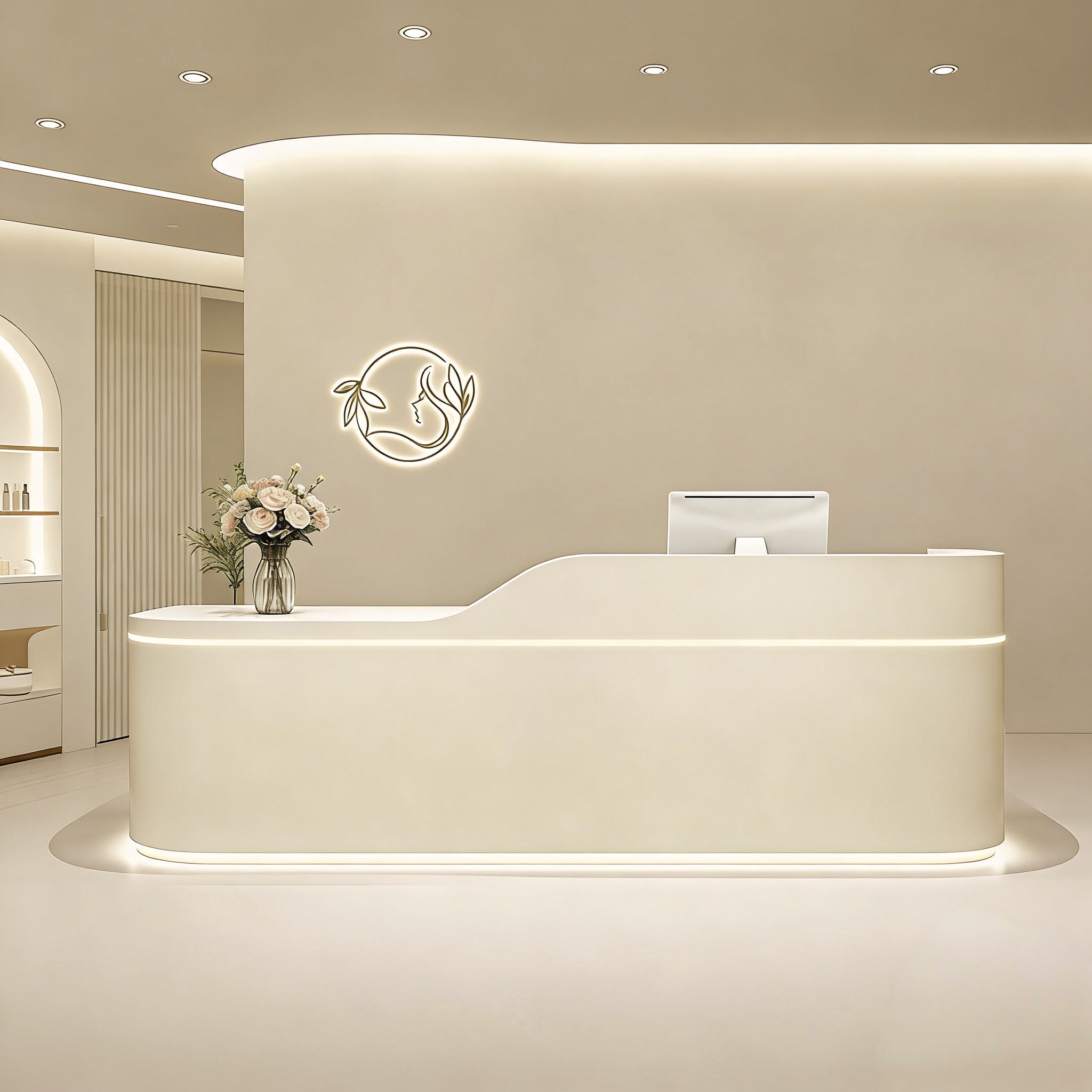 Sleek LED Reception Desk with Secure Storage for Modern Salon Spaces
