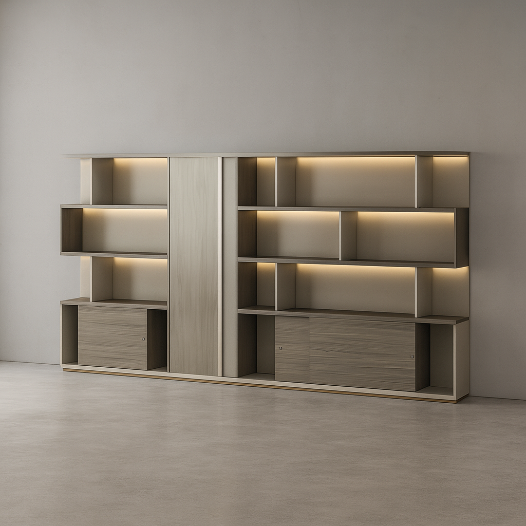 Executive Office Storage Cabinet with Open Shelves