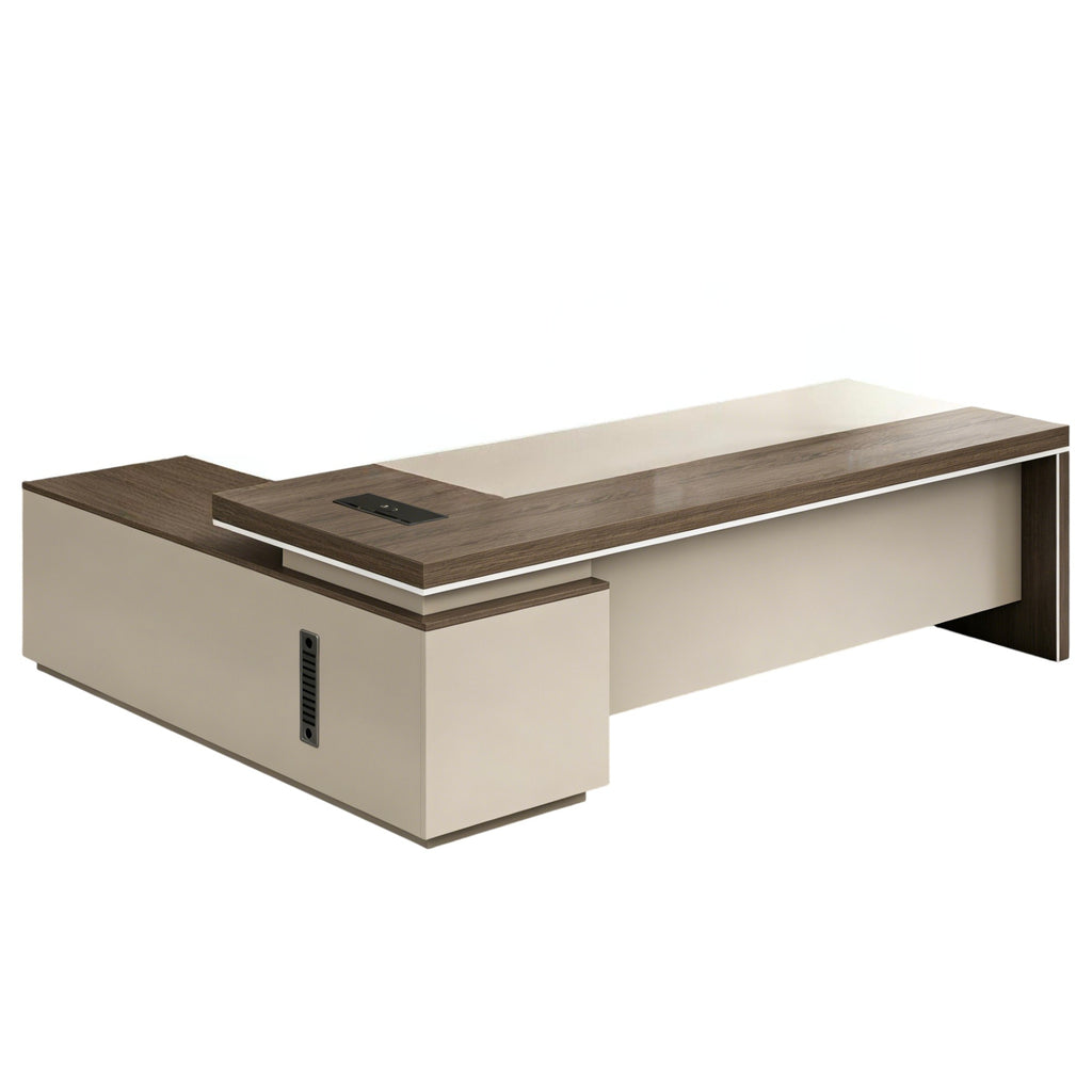 Executive Desk with Extended Side Cabinet and Modular Storage Options