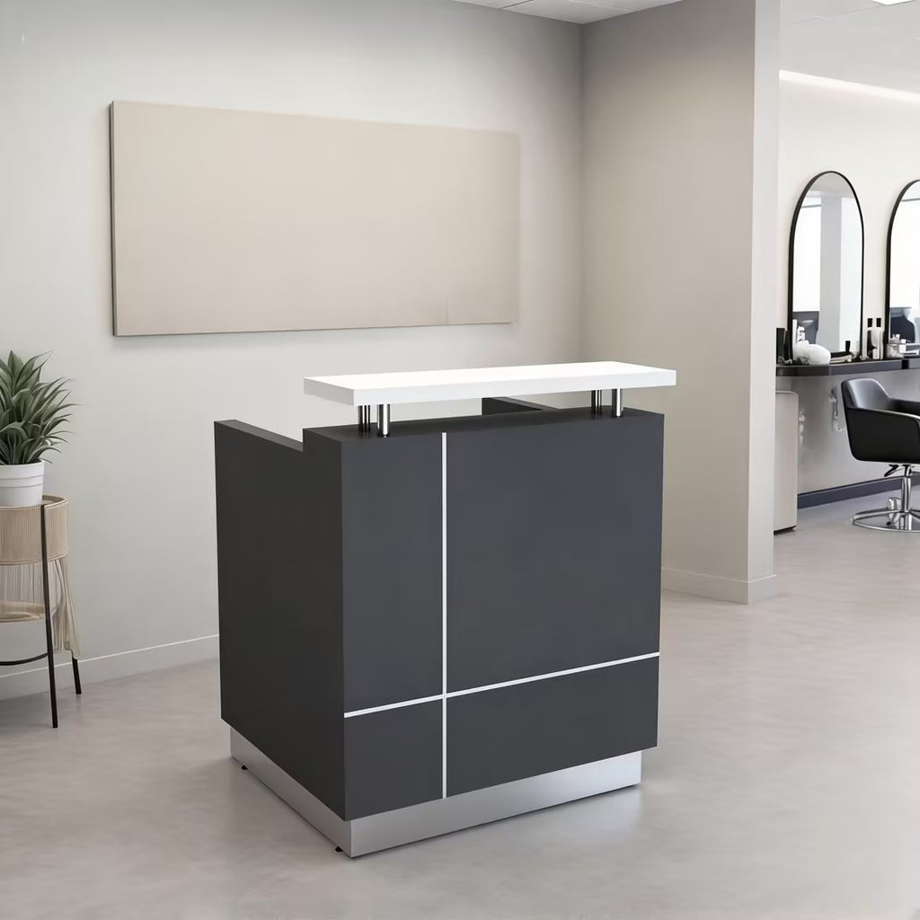 Modern Compact Reception Counter With Raised White Transaction Top
