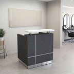 Modern Compact Reception Counter With Raised White Transaction Top
