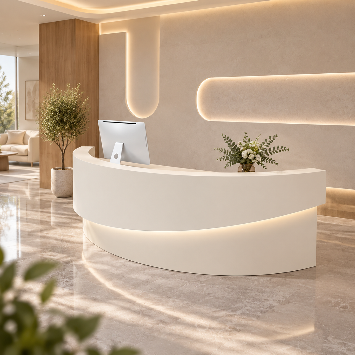 Lacquer Reception Counter with Ambient Lighting