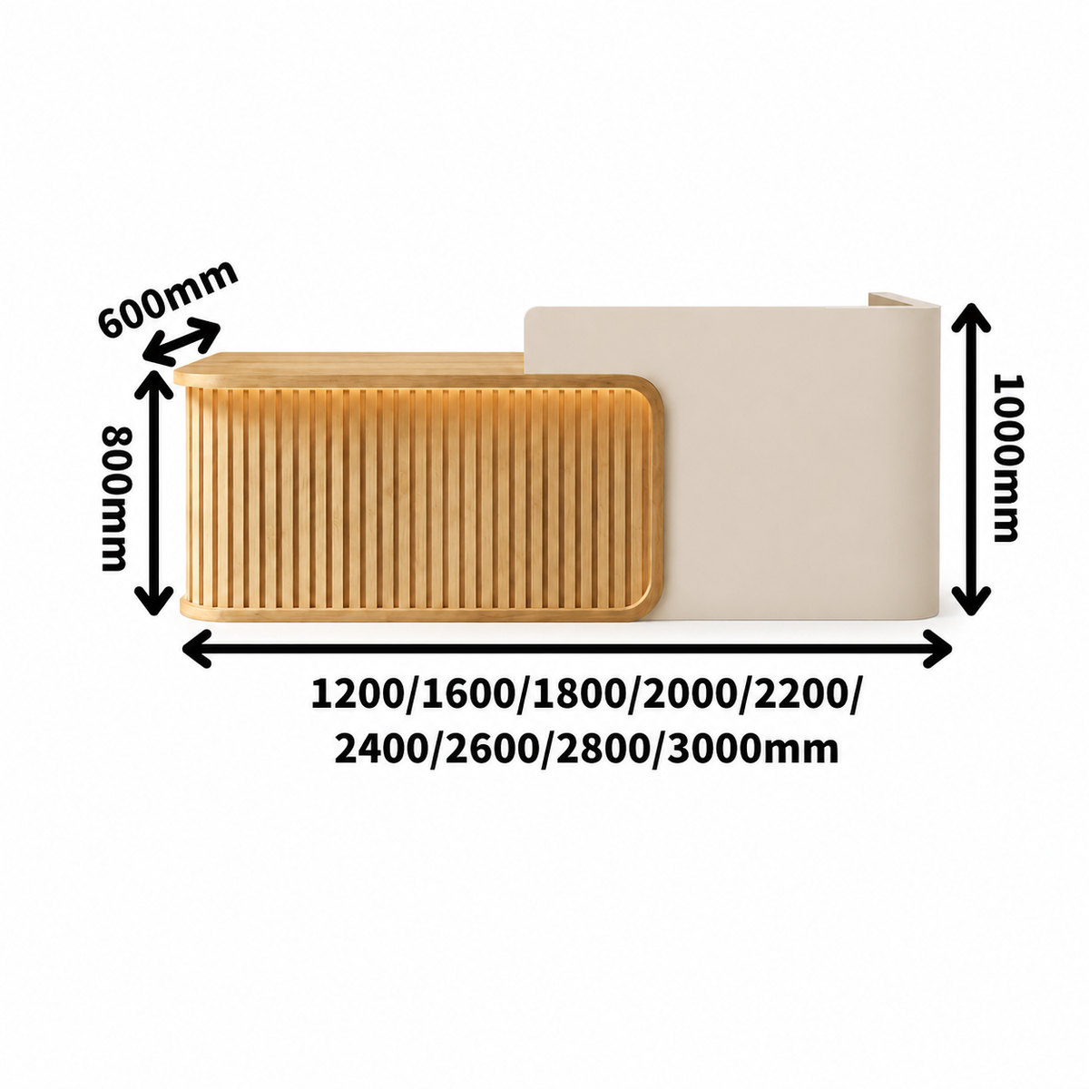 Luxury LED Reception Desk with Fluted Wood Grain Panels and Rounded Edges