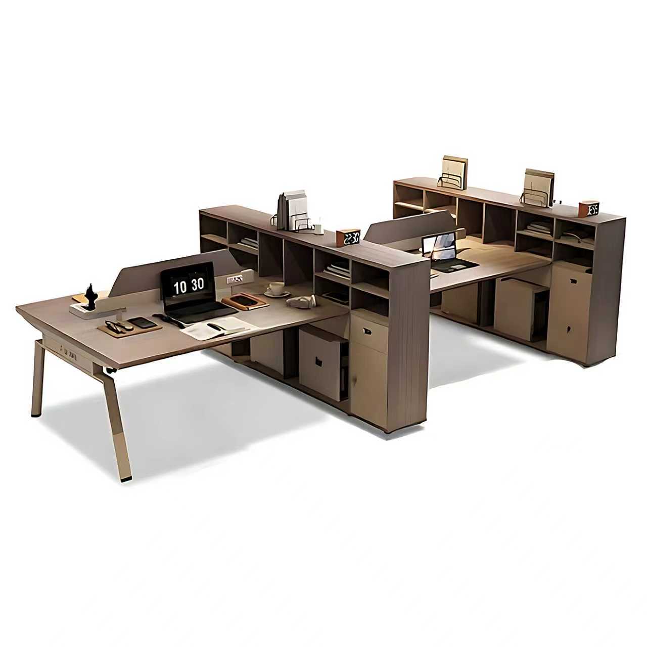 Office Desk System with Partitions and Cabinets